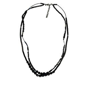 Chicos Black Beaded Multistrand Necklace Silver Tone Statement